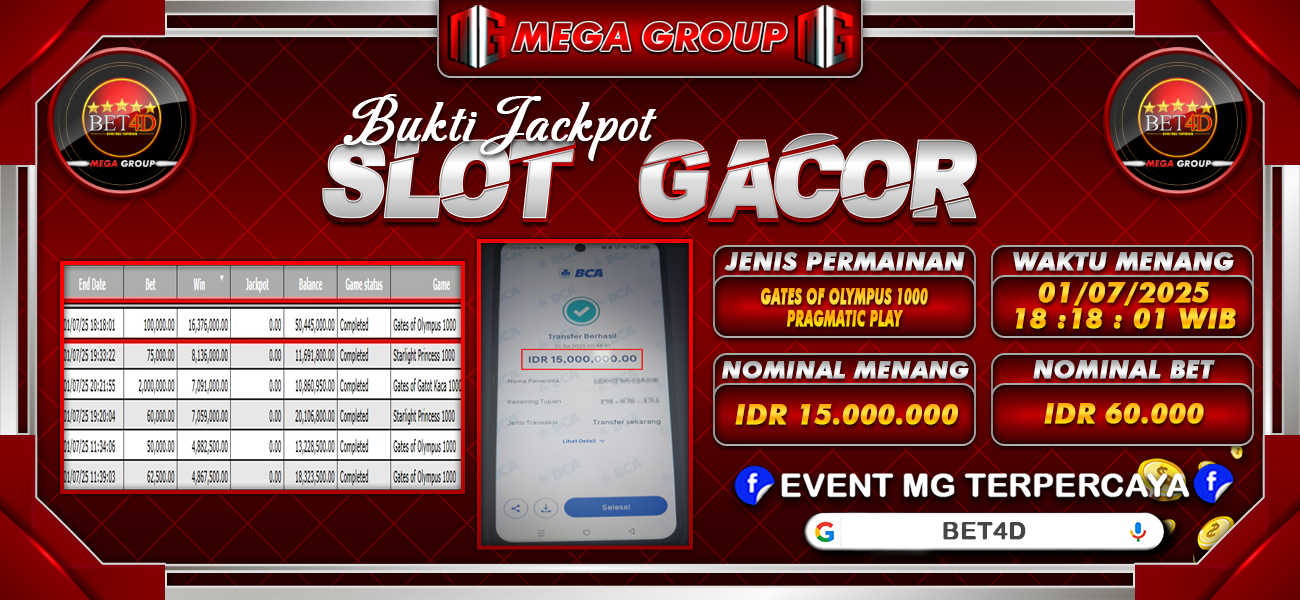 Bukti JP situs Bet4D hari Selasa, 01 Juli 2025