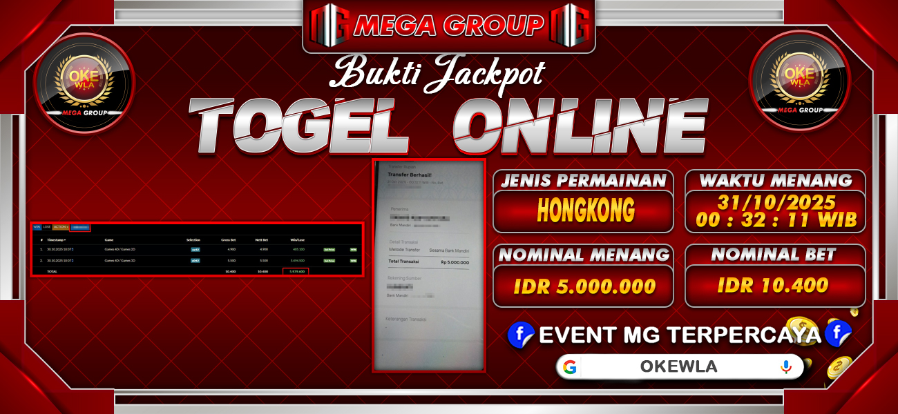 Bukti JP situs Okewla hari Jumat, 31 Oktober 2025