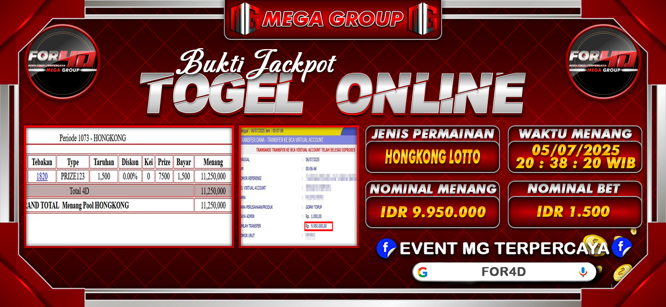 Bukti JP situs For4D hari Sabtu, 05 Juli 2025