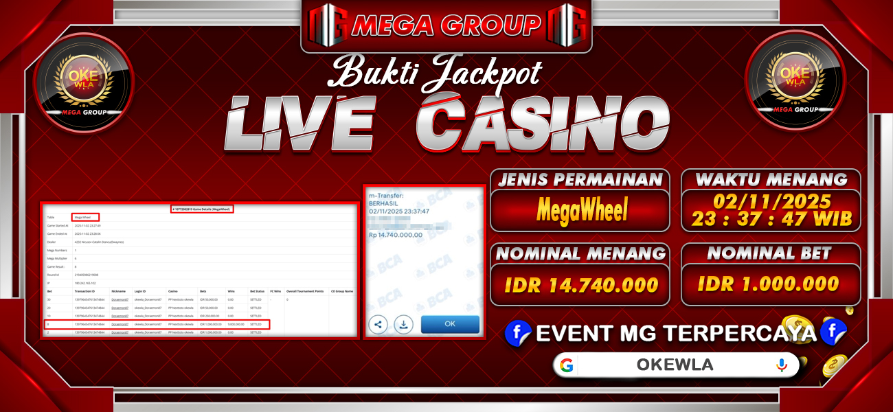 Bukti JP situs Okewla hari Minggu, 02 November 2025