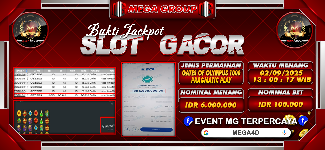 Bukti JP situs Mega4D hari Selasa, 02 September 2025