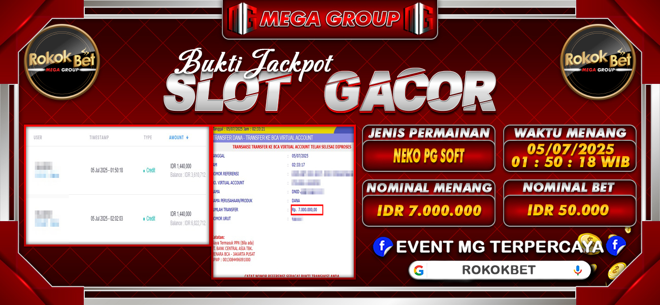Bukti JP situs Rokokbet hari Sabtu, 05 Juli 2025