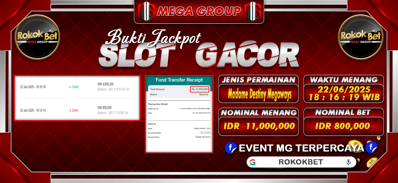 Bukti JP situs Rokokbet hari Senin, 23 Juni 2025