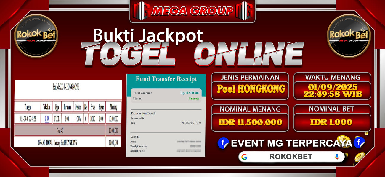 Bukti JP situs Rokokbet hari Senin, 01 September 2025