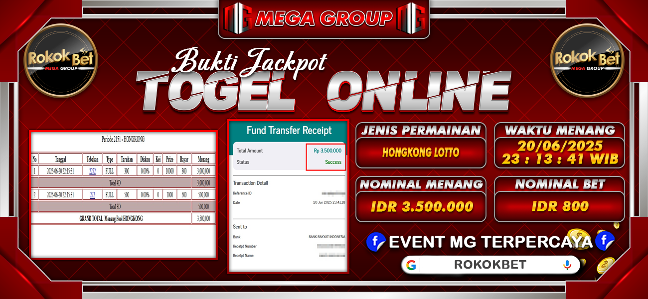 Bukti JP situs Rokokbet hari Sabtu, 21 Juni 2025