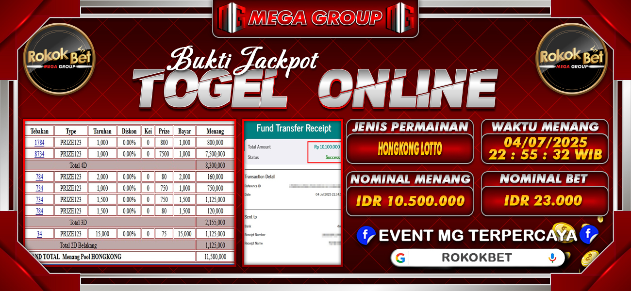 Bukti JP situs Rokokbet hari Minggu, 06 Juli 2025