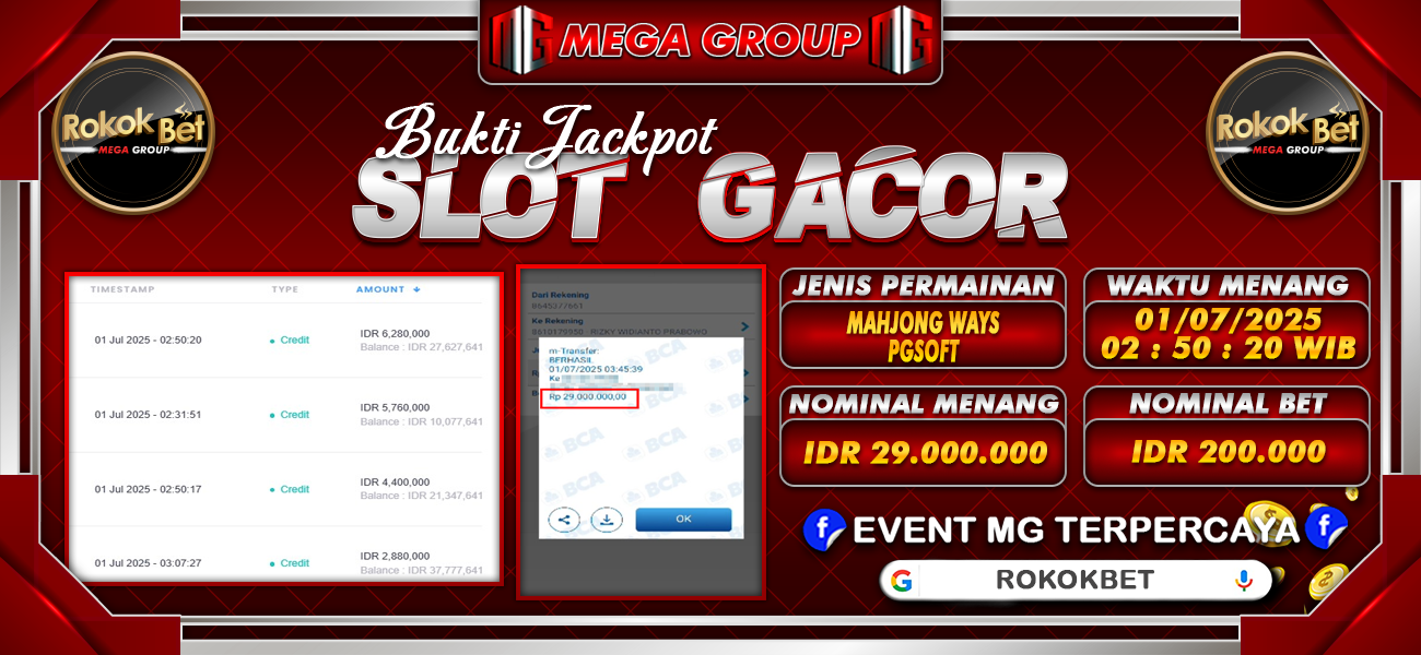 Bukti JP situs Rokokbet hari Selasa, 01 Juli 2025