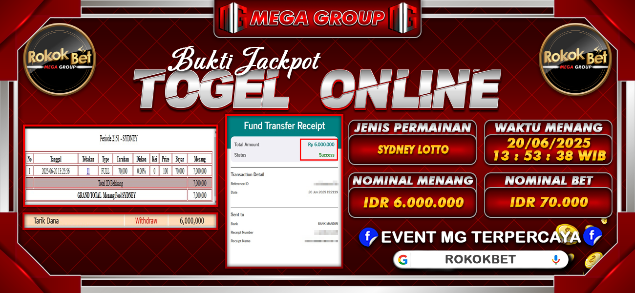 Bukti JP situs Rokokbet hari Jumat, 20 Juni 2025