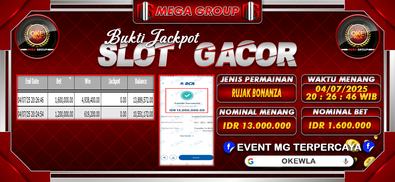 Bukti JP situs Okewla hari Sabtu, 05 Juli 2025