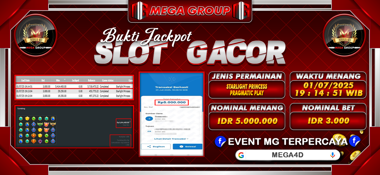 Bukti JP situs Mega4D hari Selasa, 01 Juli 2025