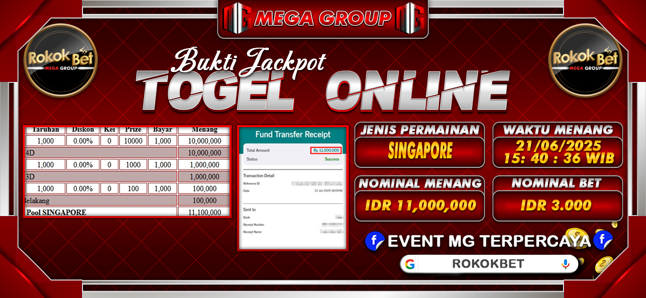 Bukti JP situs Rokokbet hari Minggu, 22 Juni 2025
