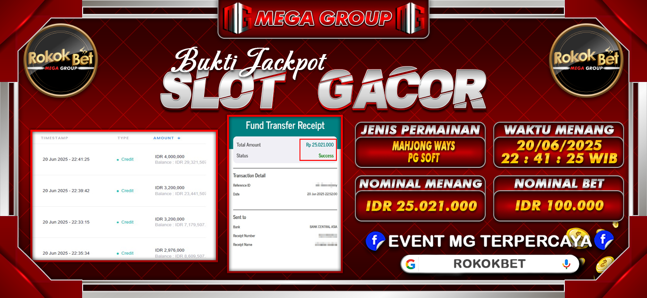 Bukti JP situs Rokokbet hari Sabtu, 21 Juni 2025