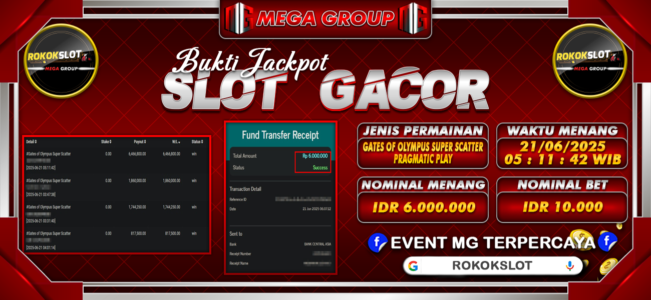 Bukti JP situs Rokokslot hari Minggu, 22 Juni 2025
