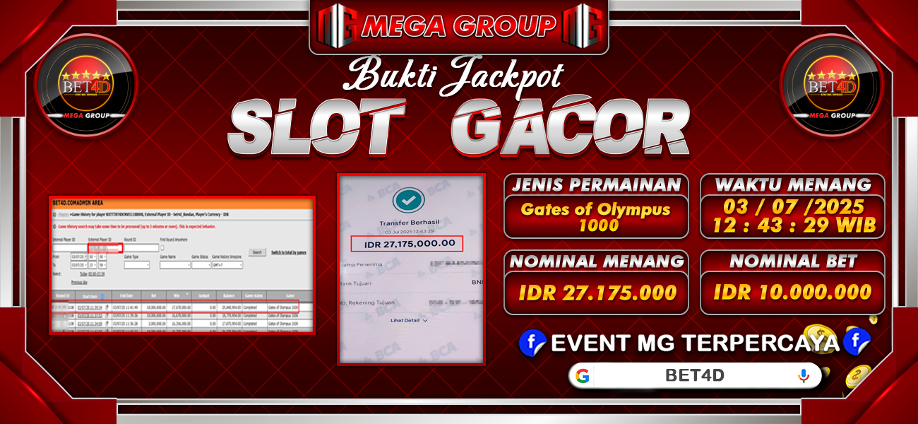Bukti JP situs Bet4D hari Jumat, 04 Juli 2025