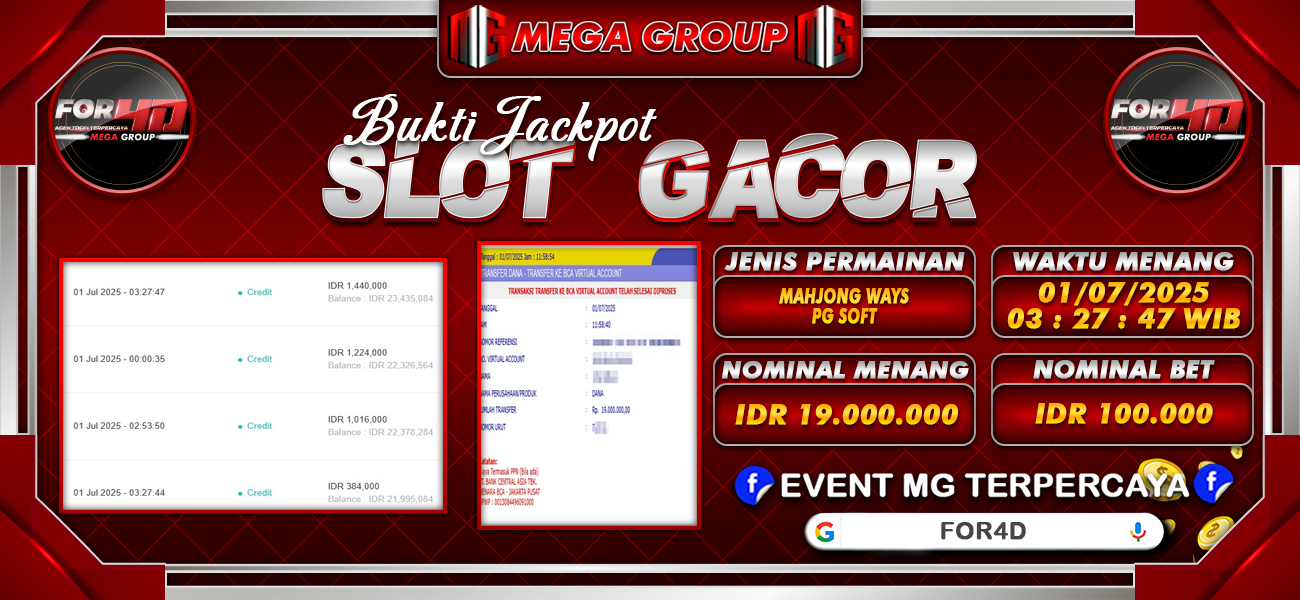 Bukti JP situs For4D hari Selasa, 01 Juli 2025
