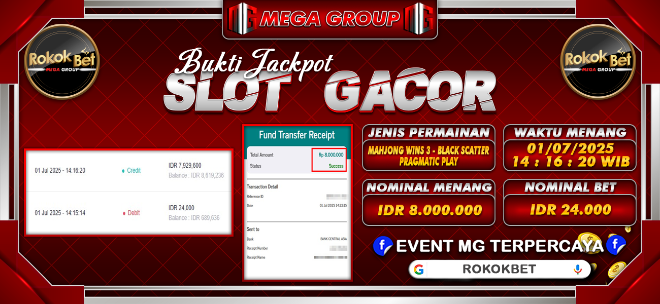 Bukti JP situs Rokokbet hari Selasa, 01 Juli 2025
