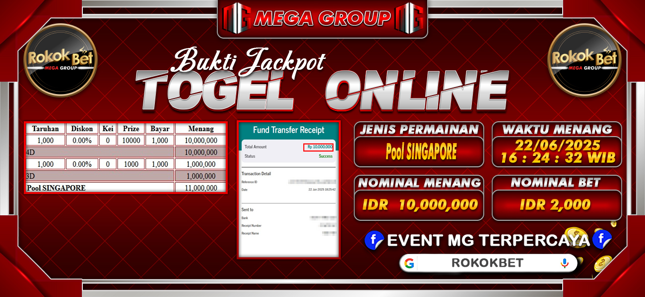 Bukti JP situs Rokokbet hari Senin, 23 Juni 2025